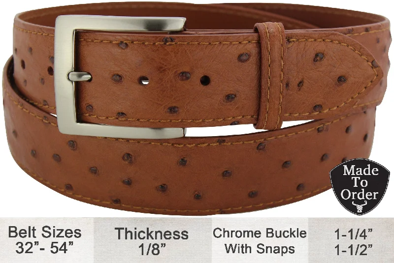 Men's Cognac Ostrich Designer Full Grain Leather Belt (Allow Approx. 3 To 4 Weeks To Ship)