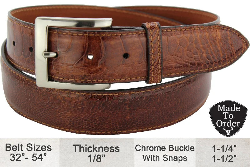 Men's Cognac Ostrich Leg Designer Full Grain Leather Belt (Allow Approx. 3 To 4 Weeks To Ship)