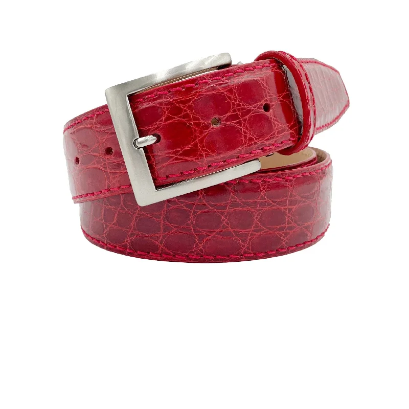 Genuine Glazed Crocodile Belt - Red - 40mm