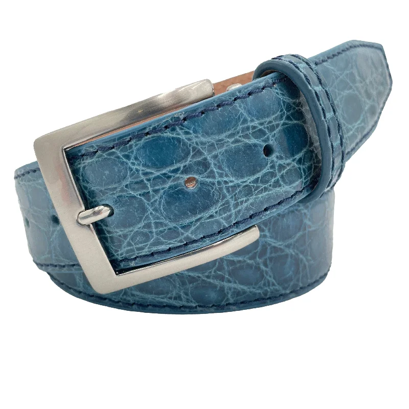 Genuine Glazed Crocodile Belt- Denim - 40mm