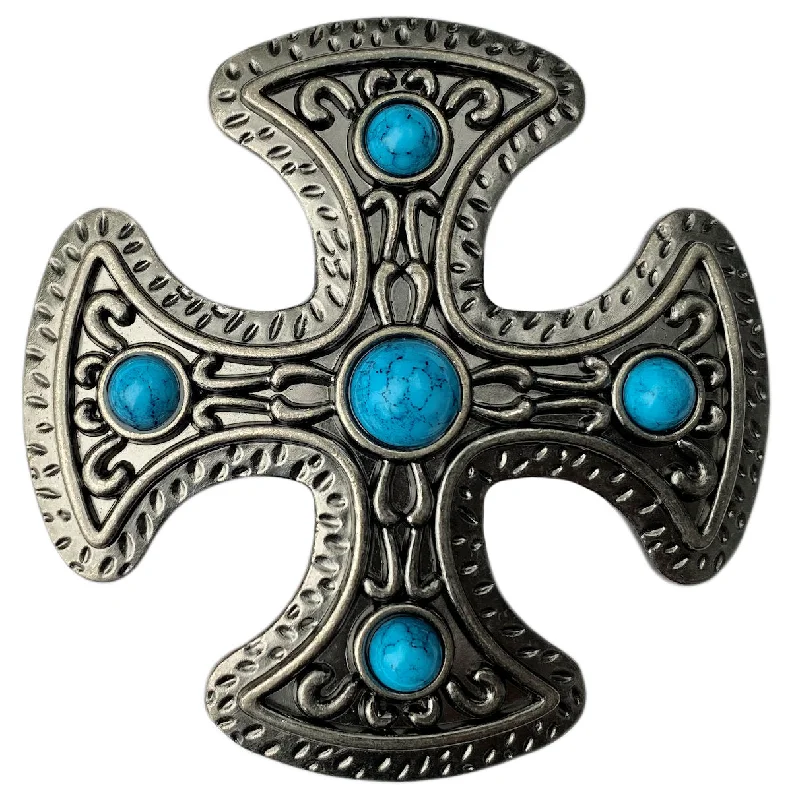 Cross Belt Buckle with Turquoise Stones