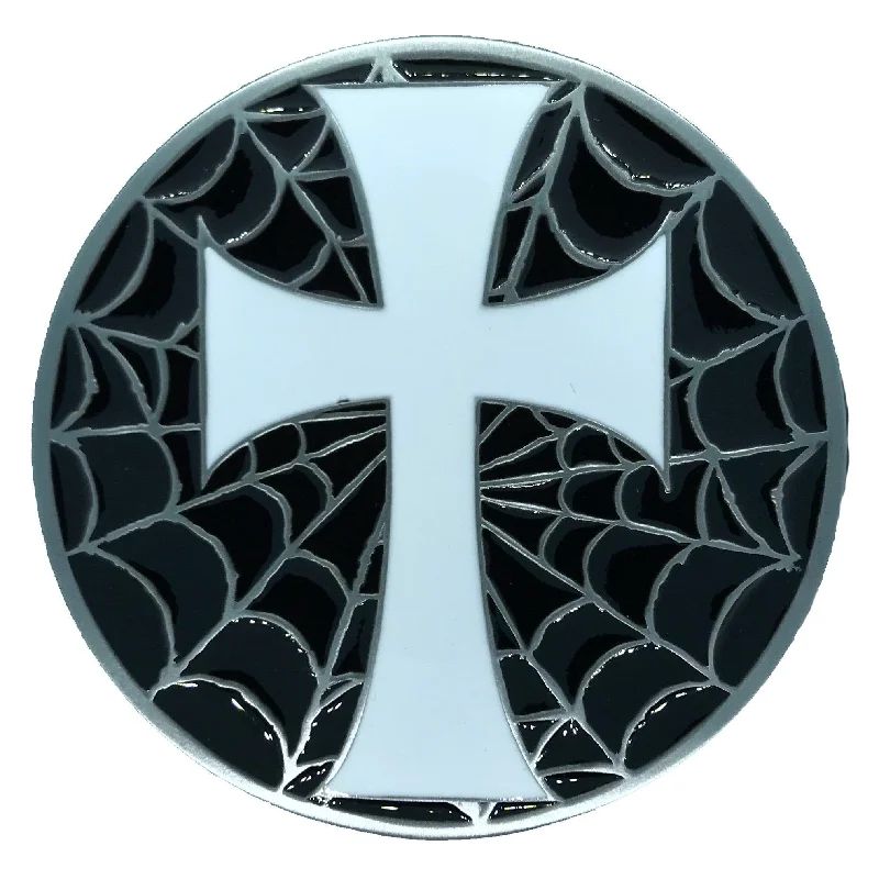 Cross Web Black White Belt Buckle