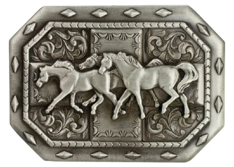 Double Running Horse Trophy Belt Buckle