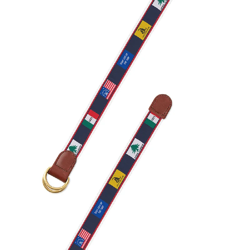 Founding Flags on White Bespoken Motif D-Ring Belt