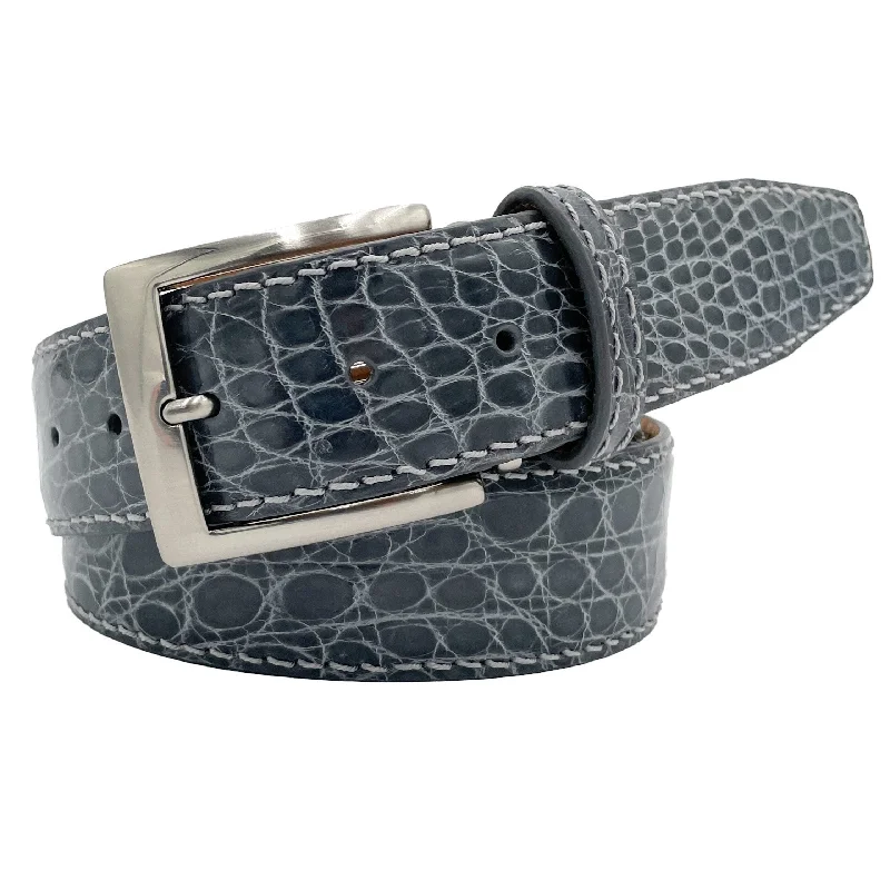 Genuine Glazed Crocodile Belt- Grey