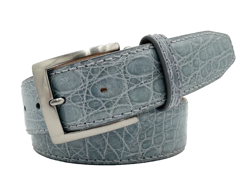 Genuine Glazed Crocodile Belt- Light Grey - 40mm