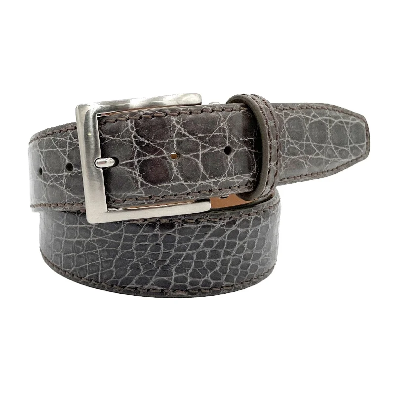 Genuine Glazed Crocodile Belt- Dark Grey - 40mm