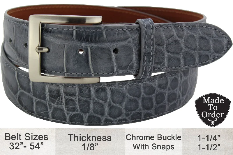 Men's Gray Alligator Designer Full Grain Leather Belt (Allow Approx. 3 To 4 Weeks To Ship)