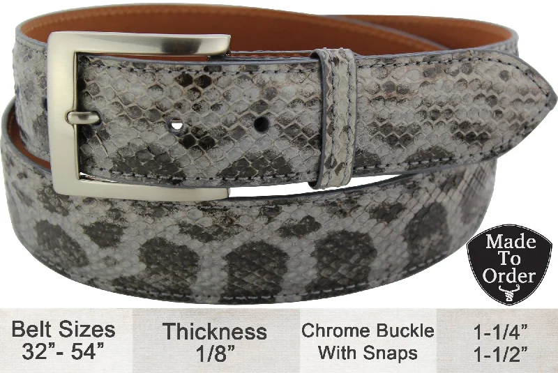 Men's Gray Anaconda Snake Skin Designer Full Grain Leather Belt (Allow Approx. 3 To 4 Weeks To Ship)