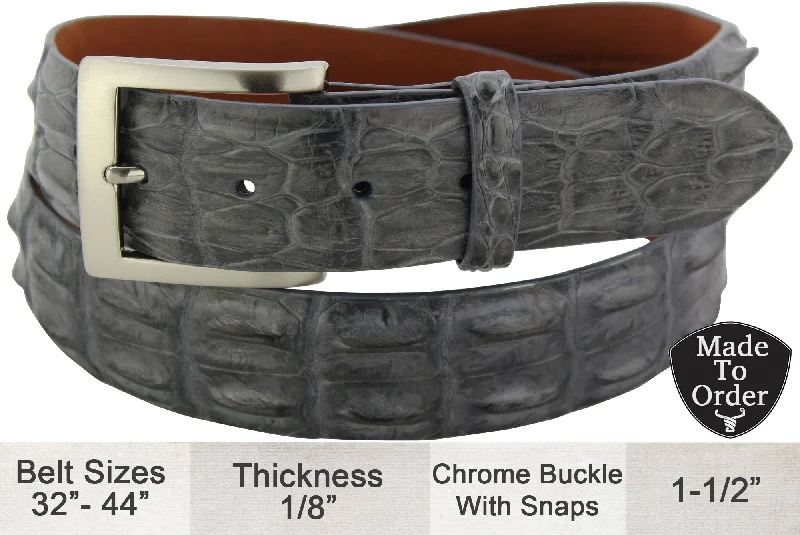 Gray Australian Saltwater Hornback Crocodile Designer Full Grain Leather Belt (Allow Approx. 3 To 4 Weeks To Ship)