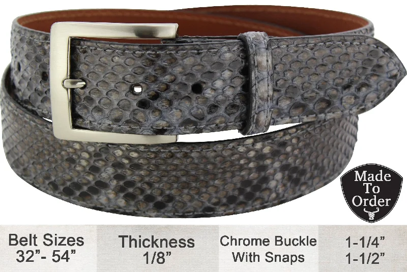 Men's Gray Python Snake Skin Designer Full Grain Leather Belt (Allow Approx. 3 To 4 Weeks To Ship)