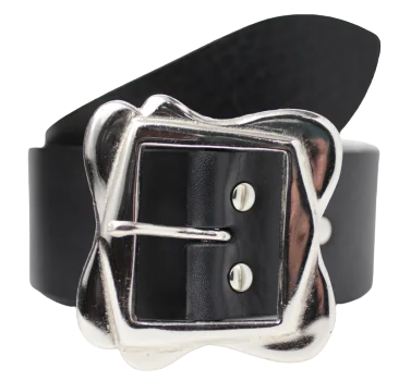 Heavy Silver Buckle 2 Inch Leather Belt