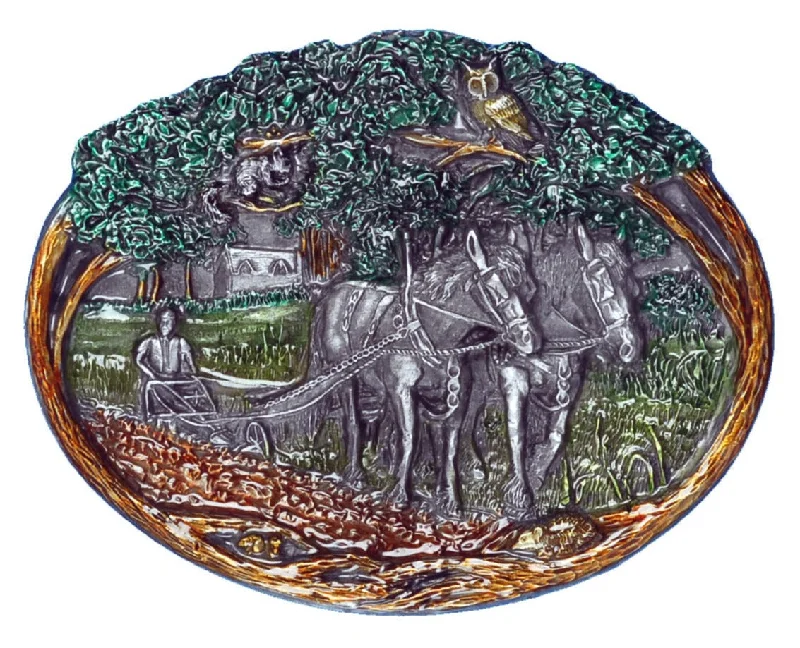 Horses Ploughing Field Belt Buckle