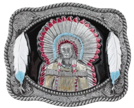 Indian Chief and Feathers Belt Buckle