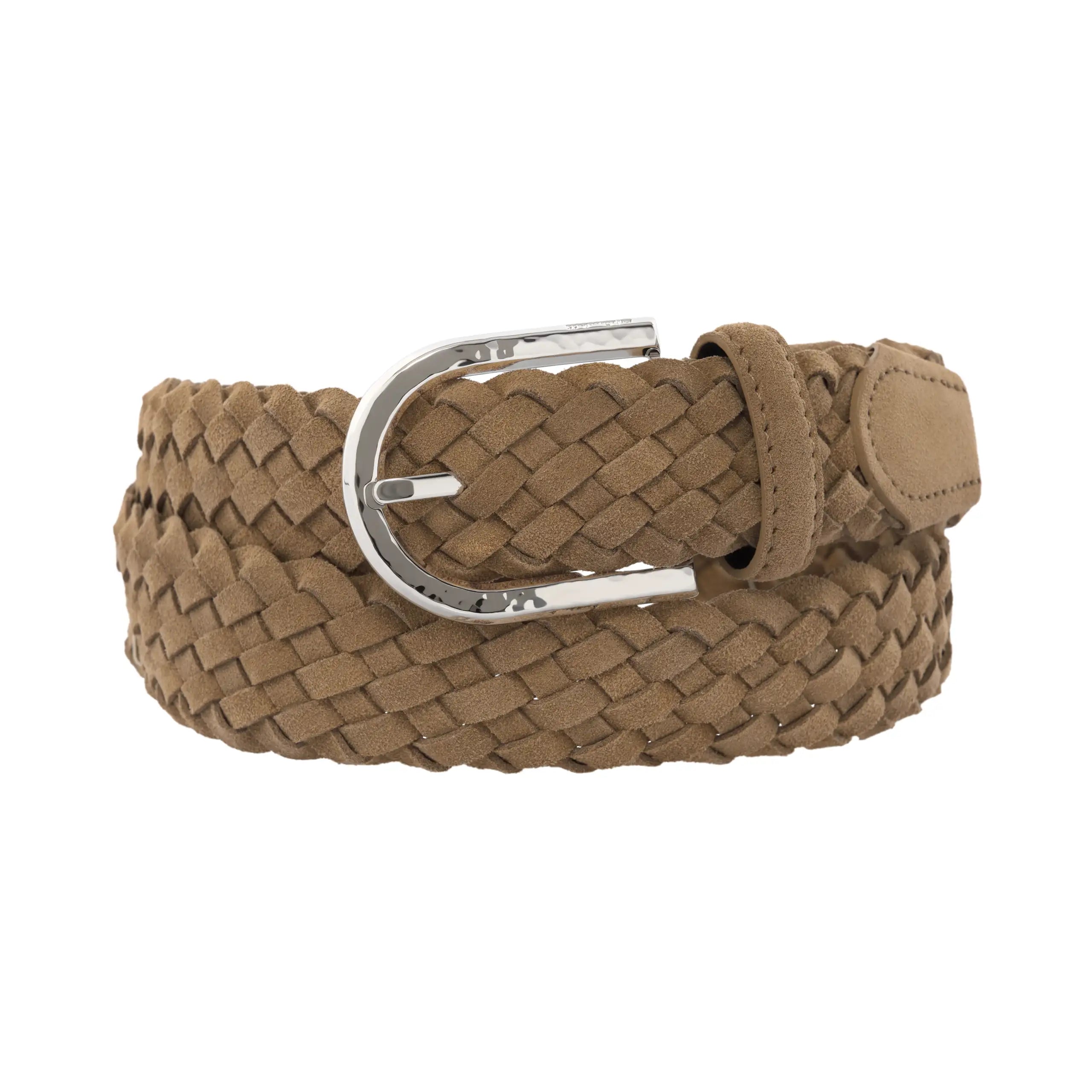 Leather Braided Belt in Beige