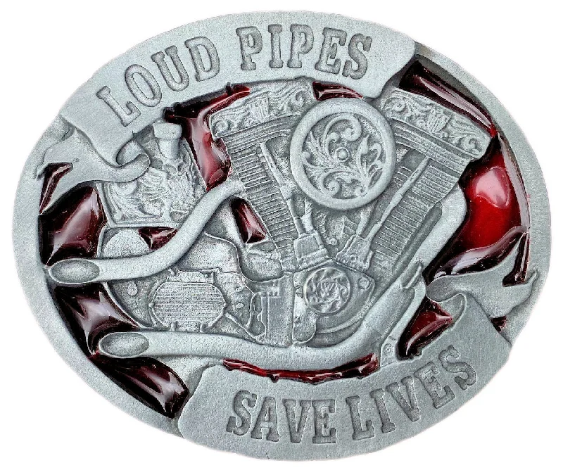 Loud Pipes Save Pipes Red Belt Buckle