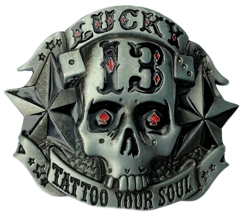 Lucky 13 Skull Tattoo Belt Buckle