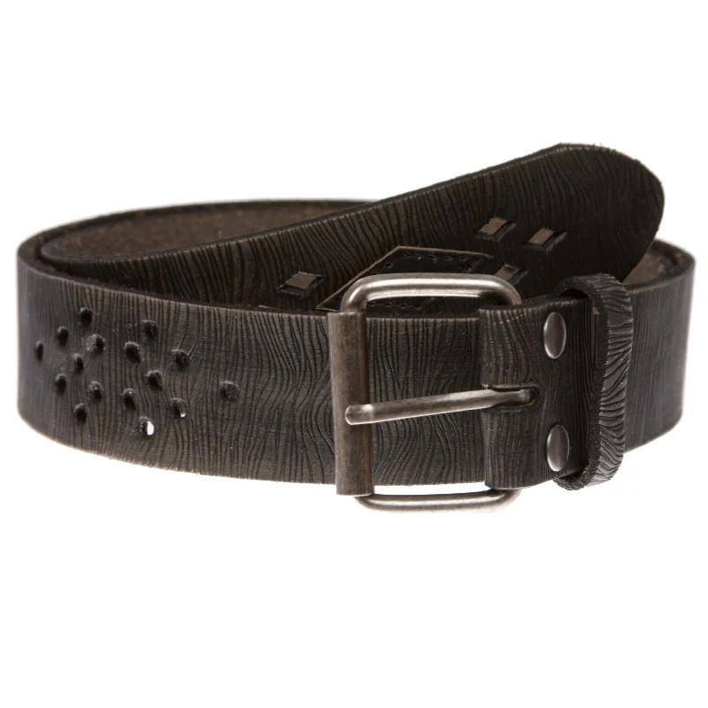 1 1/2" (38 mm) Snap on Perforated Vintage Leather Jean Belt