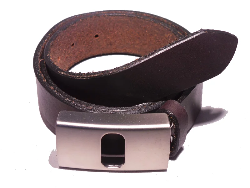 Men's Matt Silver Oval Hole 1 3/8 Inch Leather Belt