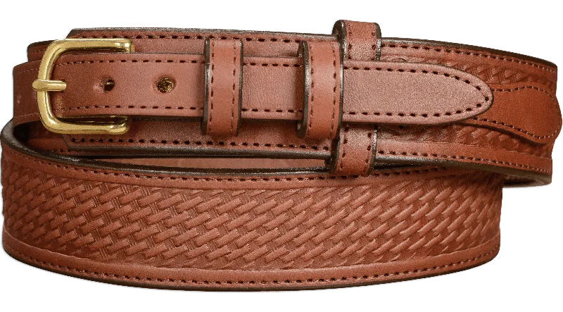 The Walker: Medium Brown Stitched Basket Weave Ranger 1.50"