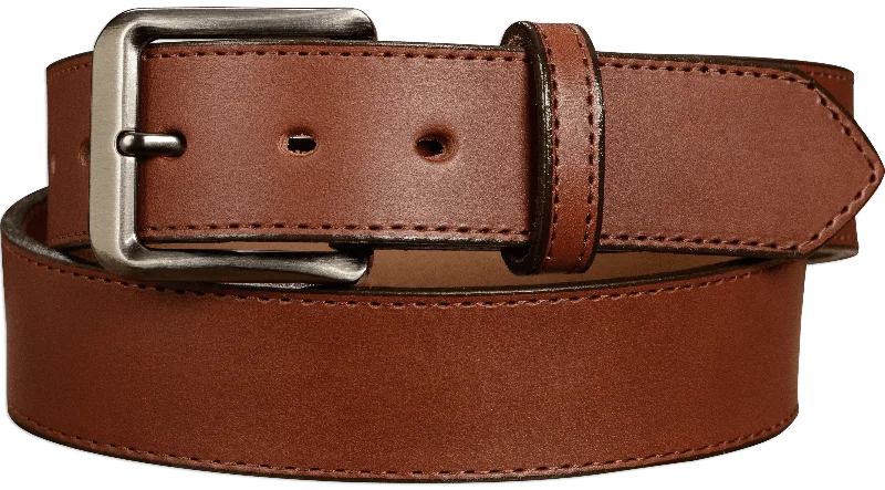 The Admiral: Men's Medium Brown Stitched Leather Belt 1.50"