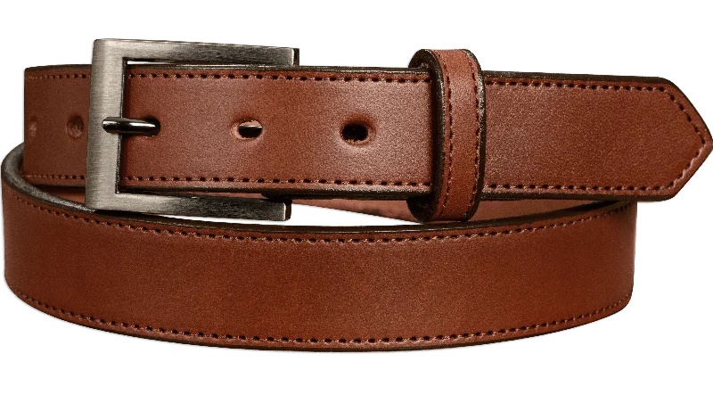 The Admiral: Men's Medium Brown Stitched Leather Belt 1.19"