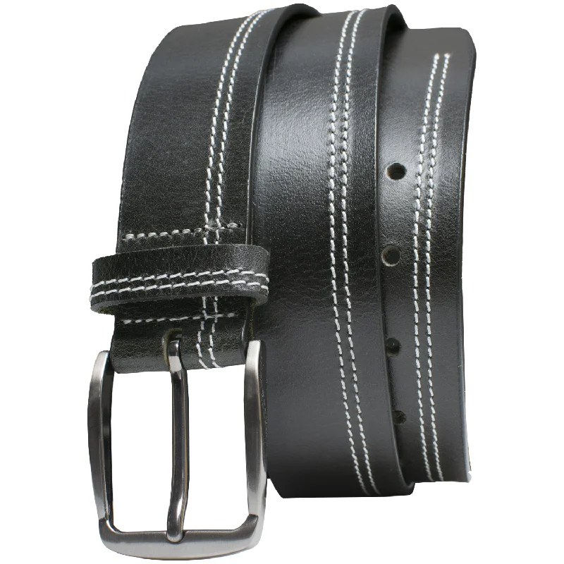 Millennial Black Leather Belt (Stitched) by Nickel Zero®