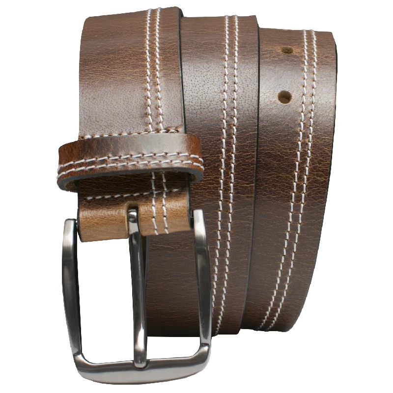 Millennial Brown Leather Belt (Stitched) by Nickel Zero®