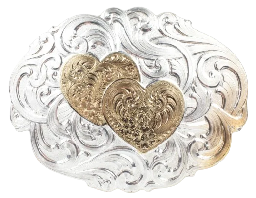 Montana Silversmiths Silver Plated Buckle Double Heart and Harness Belt Buckle