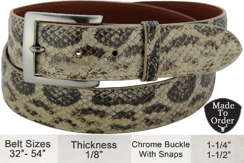 Men's Natural Anaconda Snake Skin Designer Full Grain Leather Belt (Allow Approx. 3 To 4 Weeks To Ship)