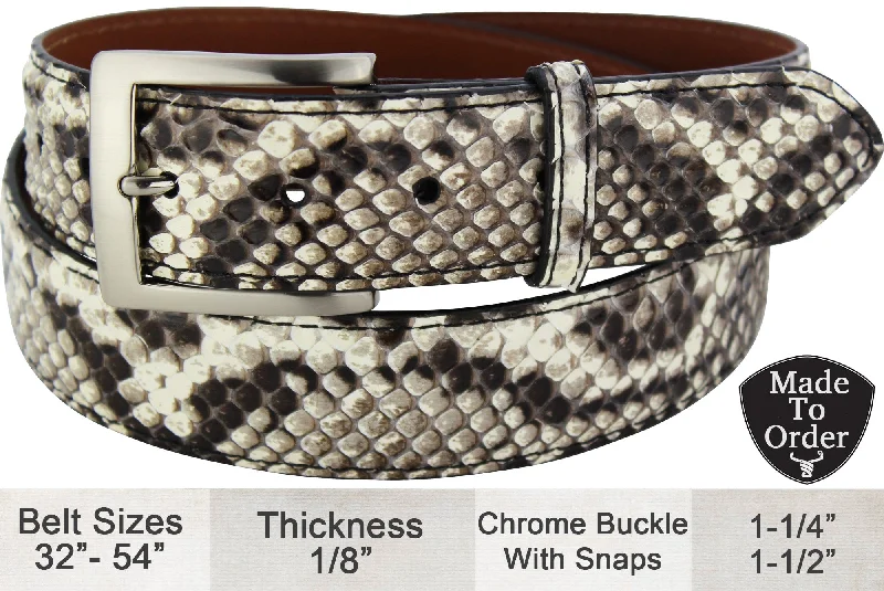 Men's Python Snake Skin Designer Full Grain Leather Belt (Allow Approx. 3 To 4 Weeks To Ship)