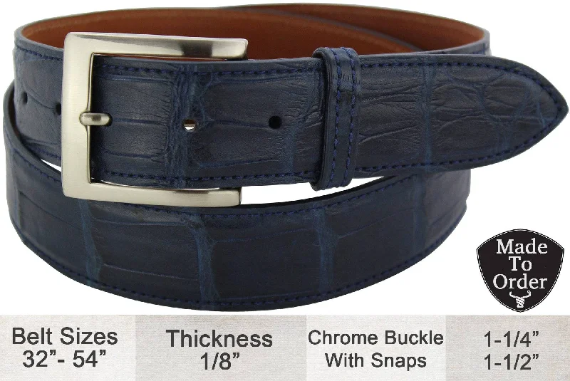 Men's Navy Blue American Alligator Designer Full Grain Leather Belt (Allow Approx. 3 To 4 Weeks To Ship)