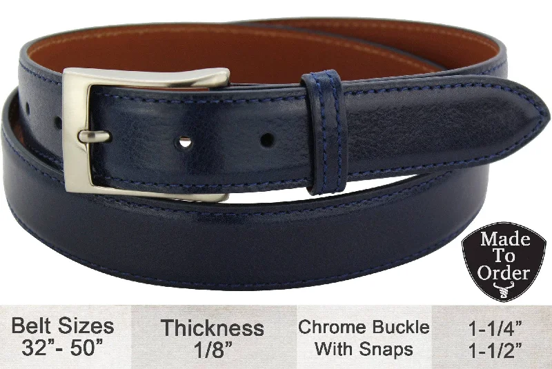 Men's Navy Blue Italian Calf Leather Designer Full Grain Leather Belt (Allow Approx. 3 To 4 Weeks To Ship)