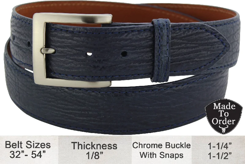 Men's Navy Blue Shark Designer Full Grain Leather Belt (Allow Approx. 3 To 4 Weeks To Ship)