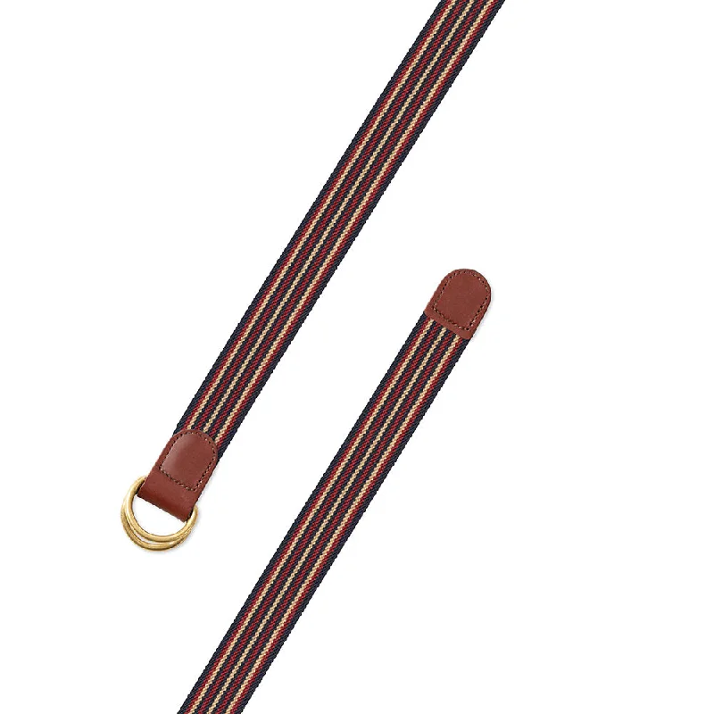 Navy, Burgundy & Tan Belgian Stretch D-Ring Belt