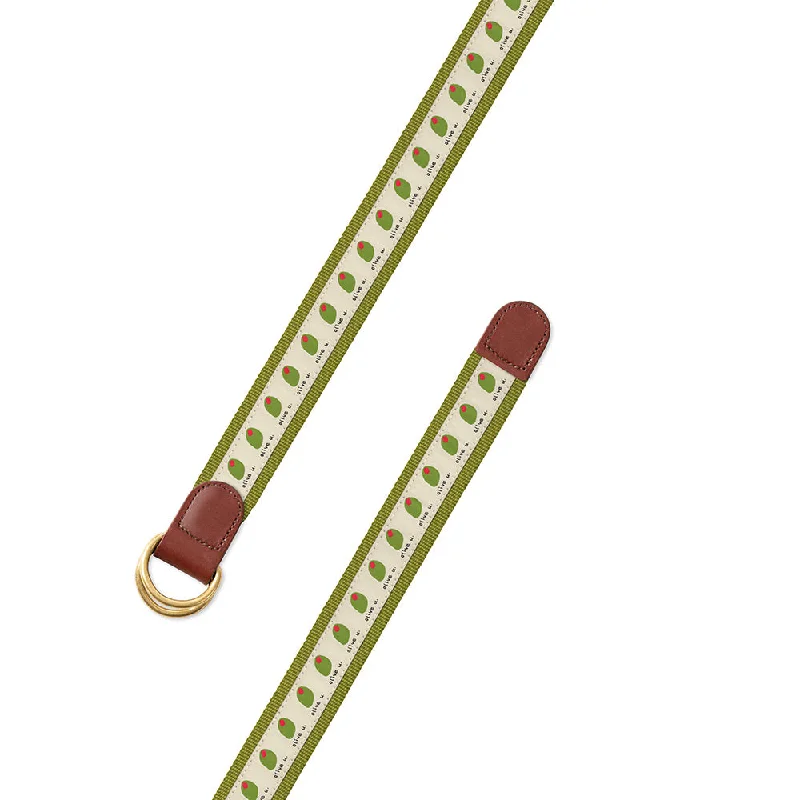 Olive U on Green Bespoken Motif D-Ring Belt