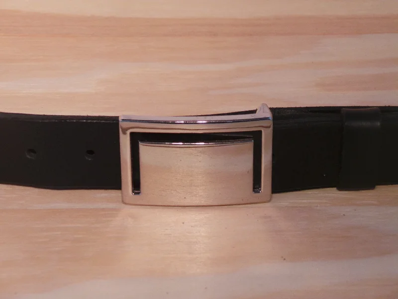 Polished Silver Cut Rectangle 1 3/8 Inch Leather Belt