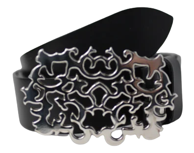 Polished Silver Tribal Buckle 1 1/2 Inch Leather Belt