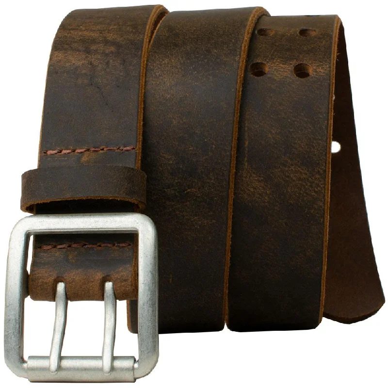 Ridgeline Trail Distressed Leather Belt (Brown) by Nickel Smart®