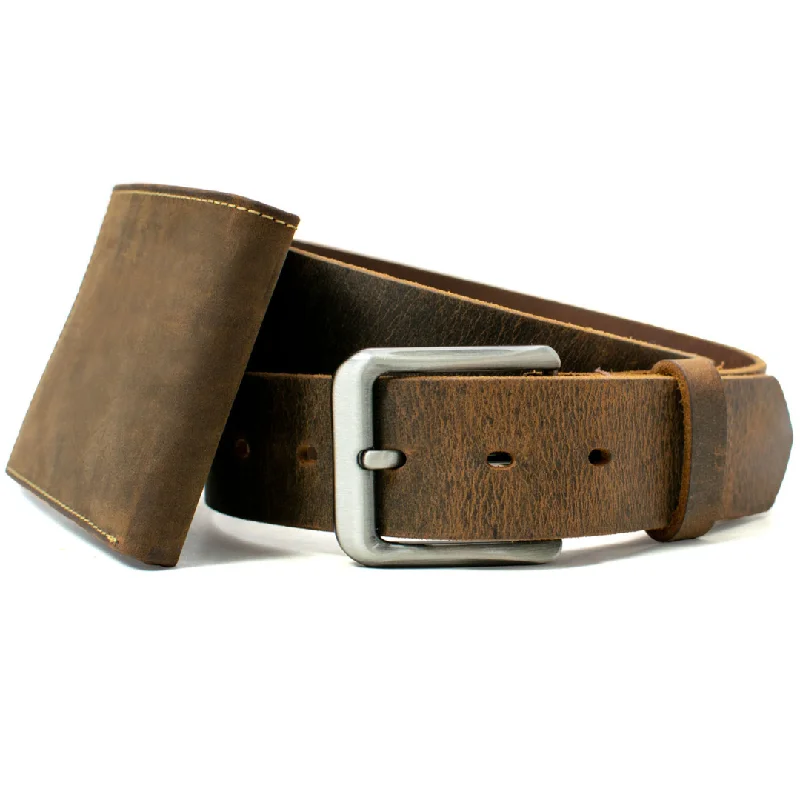 Roan Mountain Distressed Leather Belt & Wallet Set by Nickel Smart®