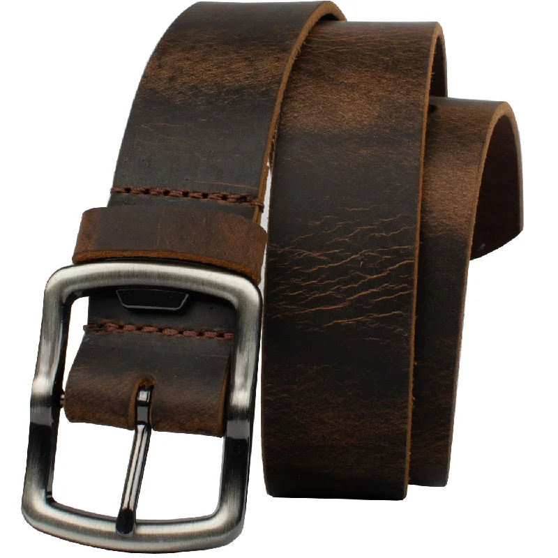 Rocky River Distressed Brown Leather Belt by Nickel Smart®