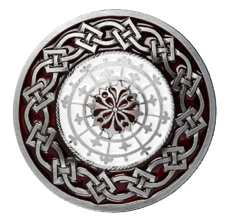 Round Celtic Design Red Belt Buckle