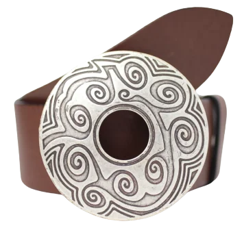 Round Swirl Buckle 2 Inch Leather Belt