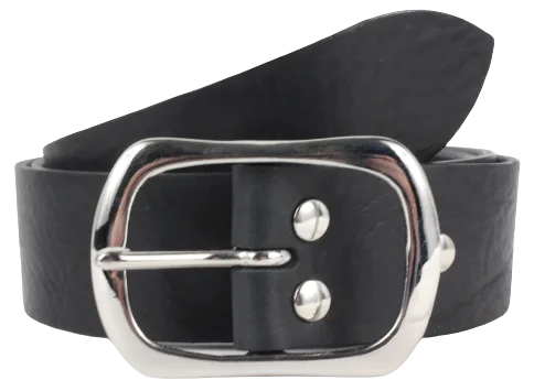 Silver Buckle 1 1/2 Inch Wide Leather Belt