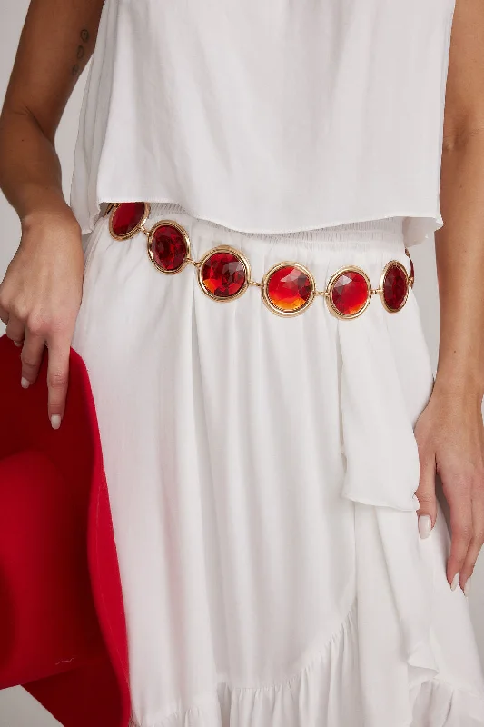 Ruby Red Stone Chain Belt