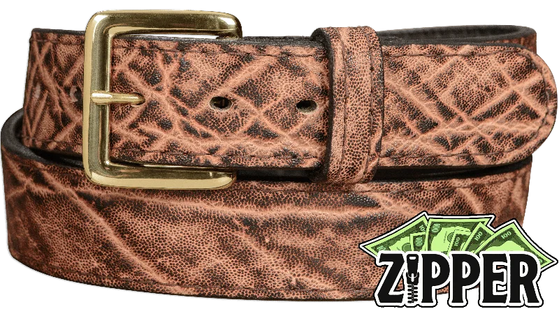 Rustic Brown Elephant Money Belt With 25" Zipper