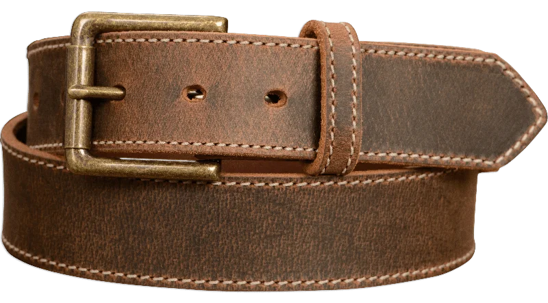 The Crazy Horse: Men's Rustic Brown Stitched Leather Belt 1.50"