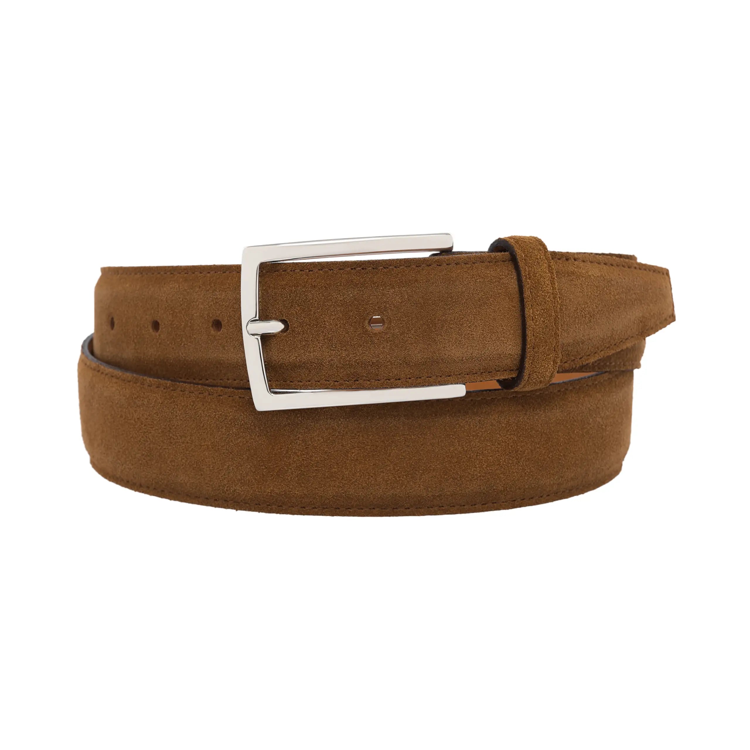 Suede Leather Belt in Ginger Brown