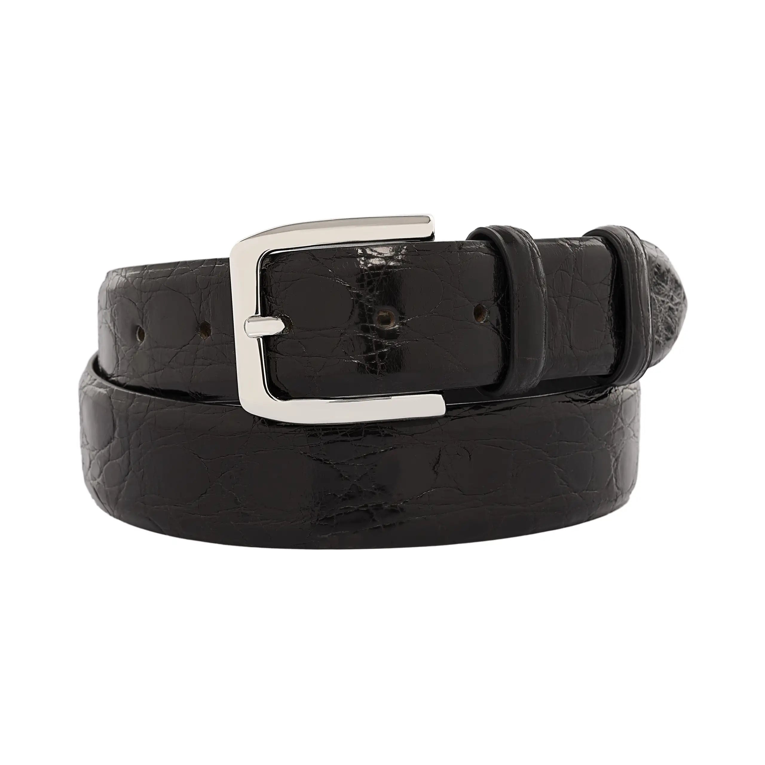 Crocodile Leather Belt in Black