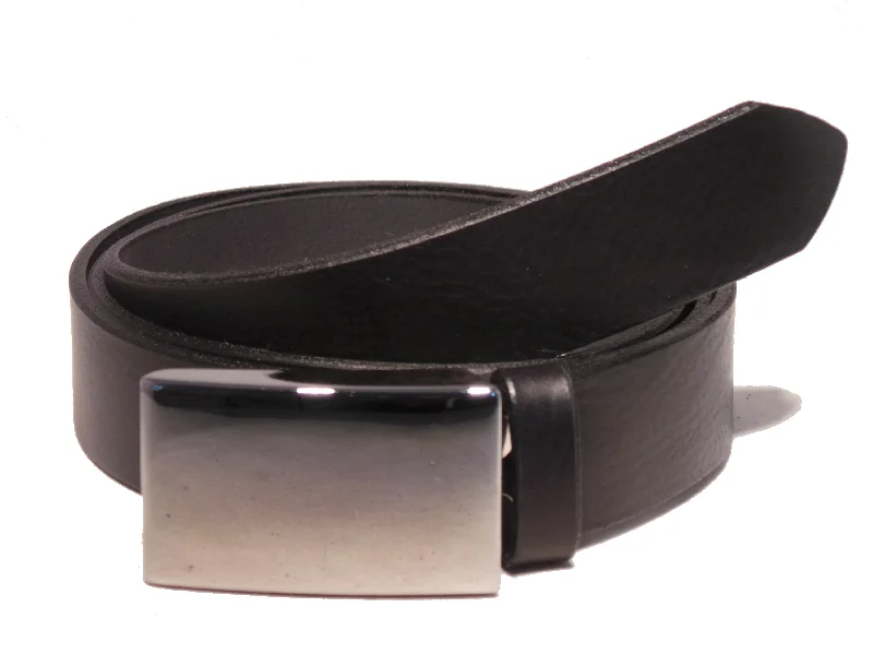 Men's Silver Full Rectangle 1 1/4 Inch Leather Belt